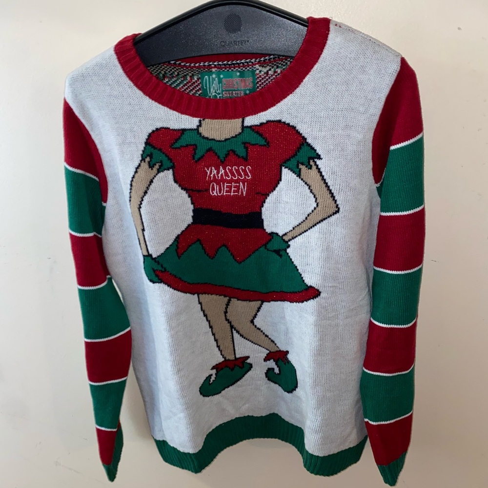 Juniors elf butt Ugly Christmas sweater XL